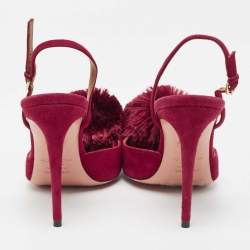 Pre Owned Aquazzura Burgundy Suede Powder Puff Pointed Toe Slingback Pumps Size 38