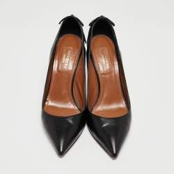 Pre Owned Aquazzura Black Leather Forever Marilyn Pumps Size 37.5