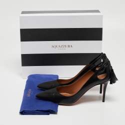 Pre Owned Aquazzura Black Leather Forever Marilyn Pumps Size 37.5
