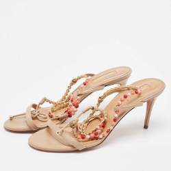 Pre Owned Aquazzura Beige Leather Livia Ankle Tie Sandals Size 38