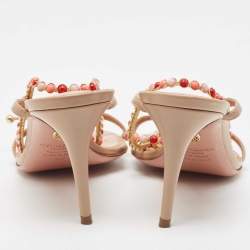 Pre Owned Aquazzura Beige Leather Livia Ankle Tie Sandals Size 38