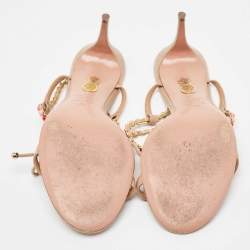 Pre Owned Aquazzura Beige Leather Livia Ankle Tie Sandals Size 38