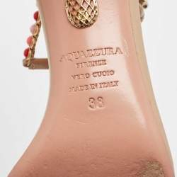 Pre Owned Aquazzura Beige Leather Livia Ankle Tie Sandals Size 38