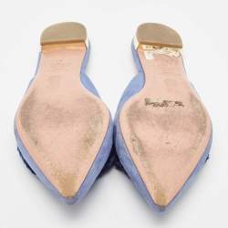Pre Owned Aquazzura Blue Suede Pompom Flat Mules Size 41