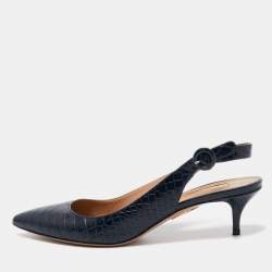 Pre Owned Aquazzura Navy Blue Crocodile Slingback Pumps Size 40