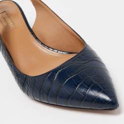 Pre Owned Aquazzura Navy Blue Crocodile Slingback Pumps Size 40