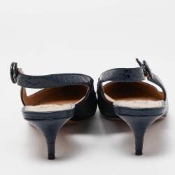 Pre Owned Aquazzura Navy Blue Crocodile Slingback Pumps Size 40