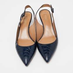 Pre Owned Aquazzura Navy Blue Crocodile Slingback Pumps Size 40