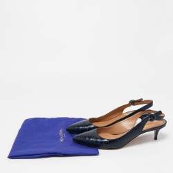 Pre Owned Aquazzura Navy Blue Crocodile Slingback Pumps Size 40