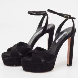 Pre Owned Aquazzura Black Suede Ankle Strap Sandals Size 38