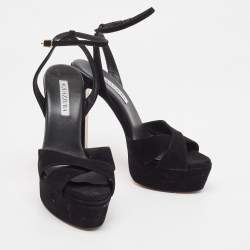 Pre Owned Aquazzura Black Suede Ankle Strap Sandals Size 38
