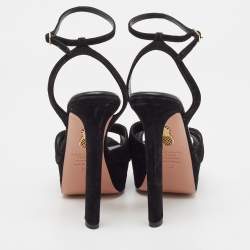 Pre Owned Aquazzura Black Suede Ankle Strap Sandals Size 38