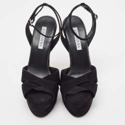 Pre Owned Aquazzura Black Suede Ankle Strap Sandals Size 38