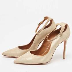 Pre Owned Aquazzura Gold/Gold Suede Dolce Vita Pointed Toe  Pumps Size 38.5