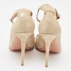 Pre Owned Aquazzura Gold/Gold Suede Dolce Vita Pointed Toe  Pumps Size 38.5