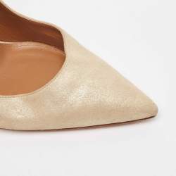 Pre Owned Aquazzura Gold/Gold Suede Dolce Vita Pointed Toe  Pumps Size 38.5