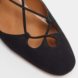 Aquazzura Black Suede Dancer Ankle Tie Flats Size 35.5