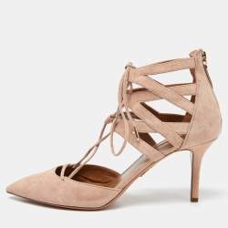 Aquazzura Pink Suede Belgravia Lace Up Pointed Toe Pumps Size 41