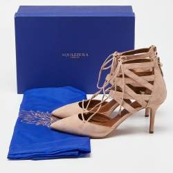 Aquazzura Pink Suede Belgravia Lace Up Pointed Toe Pumps Size 41