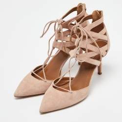 Aquazzura Pink Suede Belgravia Lace Up Pointed Toe Pumps Size 41