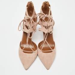Aquazzura Pink Suede Belgravia Lace Up Pointed Toe Pumps Size 41