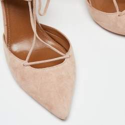Aquazzura Pink Suede Belgravia Lace Up Pointed Toe Pumps Size 41