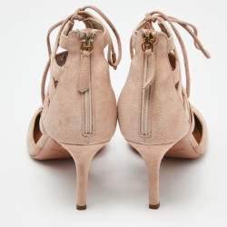 Aquazzura Pink Suede Belgravia Lace Up Pointed Toe Pumps Size 41