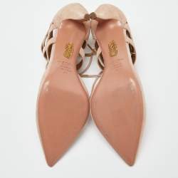 Aquazzura Pink Suede Belgravia Lace Up Pointed Toe Pumps Size 41