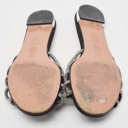 Pre Owned Aquazzura Black Glitter Crystal Embellished Slide Flats Size 39