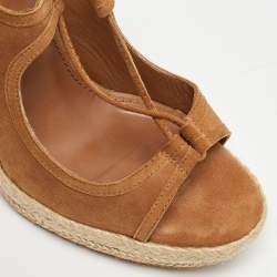 Pre Owned Aquazzura Brown Suede Sexy Thing Cutout Wedge Sandals Size 37.5