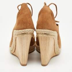 Pre Owned Aquazzura Brown Suede Sexy Thing Cutout Wedge Sandals Size 37.5