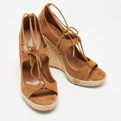 Pre Owned Aquazzura Brown Suede Sexy Thing Cutout Wedge Sandals Size 37.5