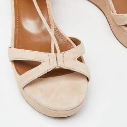 Pre Owned Aquazzura Beige Suede Wedge Strappy Sandals Size 38