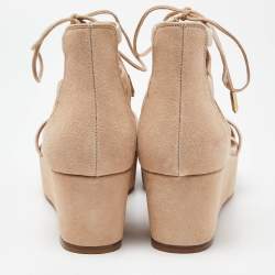 Pre Owned Aquazzura Beige Suede Wedge Strappy Sandals Size 38