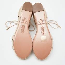 Pre Owned Aquazzura Beige Suede Wedge Strappy Sandals Size 38