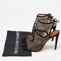 Pre Owned Aquazzura Black Lace and Suede Sexy Thing Sandals Size 38