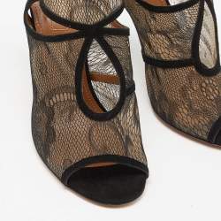 Pre Owned Aquazzura Black Lace and Suede Sexy Thing Sandals Size 38