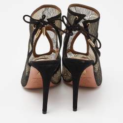 Pre Owned Aquazzura Black Lace and Suede Sexy Thing Sandals Size 38