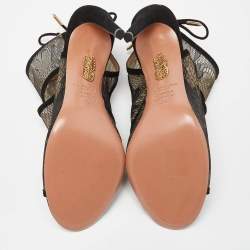 Pre Owned Aquazzura Black Lace and Suede Sexy Thing Sandals Size 38