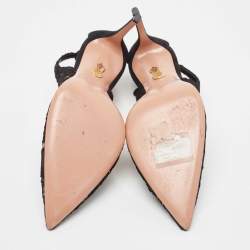 Pre Owned Aquazzura Black Lace and Suede Bow Ankle Tie Pumps Size 40