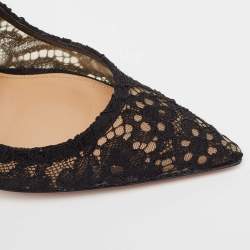 Pre Owned Aquazzura Black Lace and Suede Bow Ankle Tie Pumps Size 40