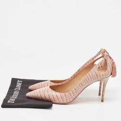 Pre Owned Aquazzura Beige Python Embossed Leather Ankle Tie Up Pointed Toe Pumps Size 40.5