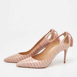 Pre Owned Aquazzura Beige Python Embossed Leather Ankle Tie Up Pointed Toe Pumps Size 40.5