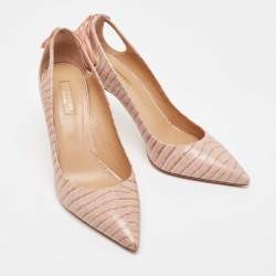 Pre Owned Aquazzura Beige Python Embossed Leather Ankle Tie Up Pointed Toe Pumps Size 40.5