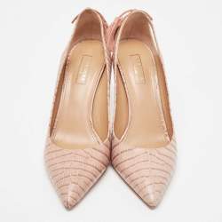 Pre Owned Aquazzura Beige Python Embossed Leather Ankle Tie Up Pointed Toe Pumps Size 40.5