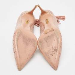 Pre Owned Aquazzura Beige Python Embossed Leather Ankle Tie Up Pointed Toe Pumps Size 40.5