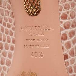 Pre Owned Aquazzura Beige Python Embossed Leather Ankle Tie Up Pointed Toe Pumps Size 40.5