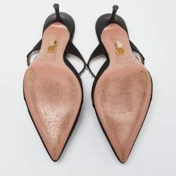 Pre Owned Aquazzura Black Satin Crystal Embellished Mule Sandals Size 36.5