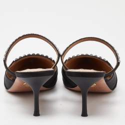 Pre Owned Aquazzura Black Satin Crystal Embellished Mule Sandals Size 36.5
