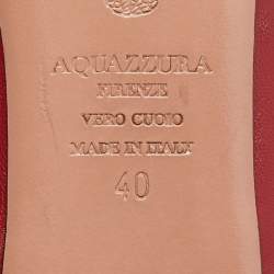 Pre Owned Aquazzura Red Leather Christy Ankle Tie Ballet Flats Size 40